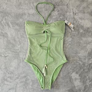 Lucky Brand Womens Green Fishnet One-Piece Swimsuit -Size S